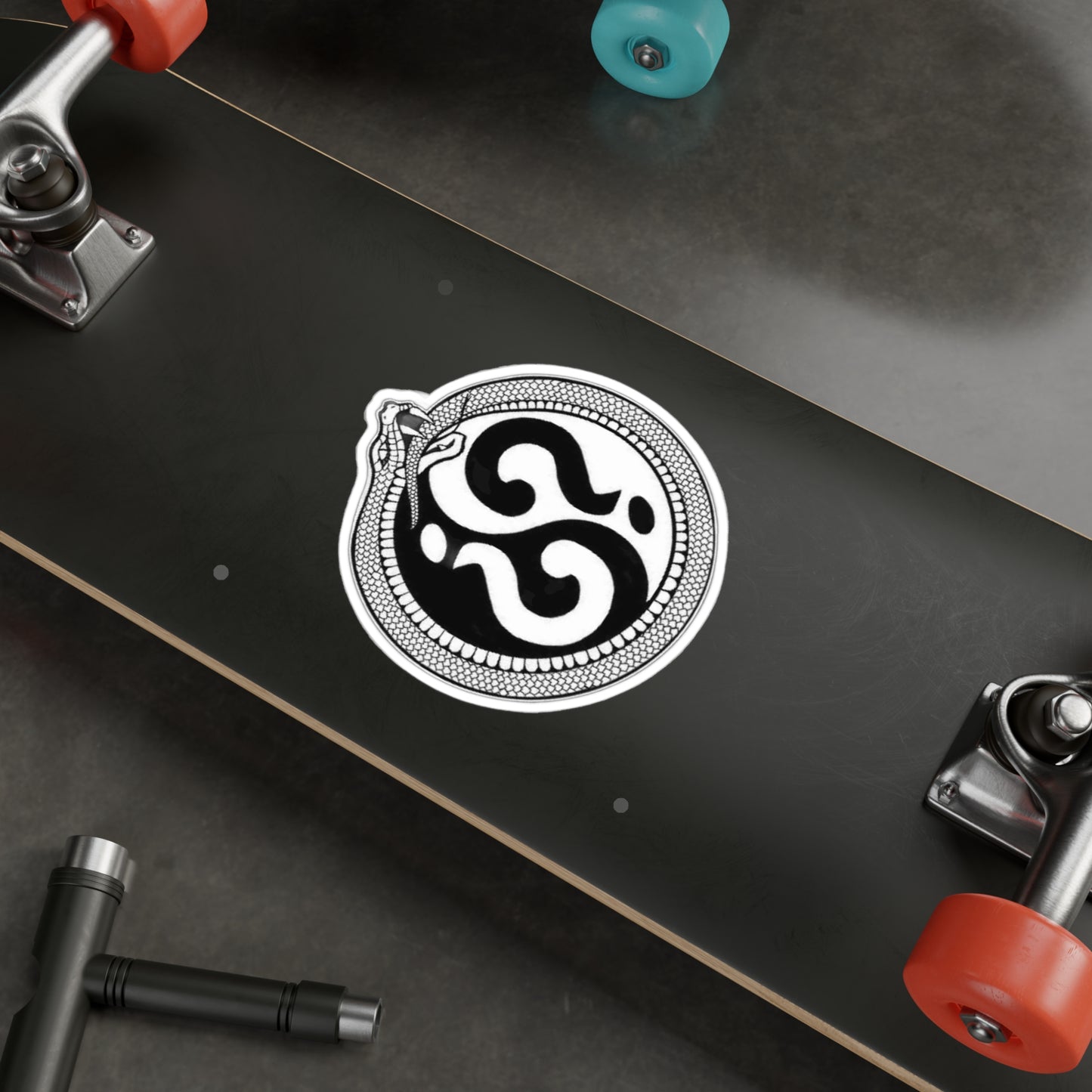Snake Ouroboros Question Mark Vinyl Sticker — Black & White Kiss-Cut Decal