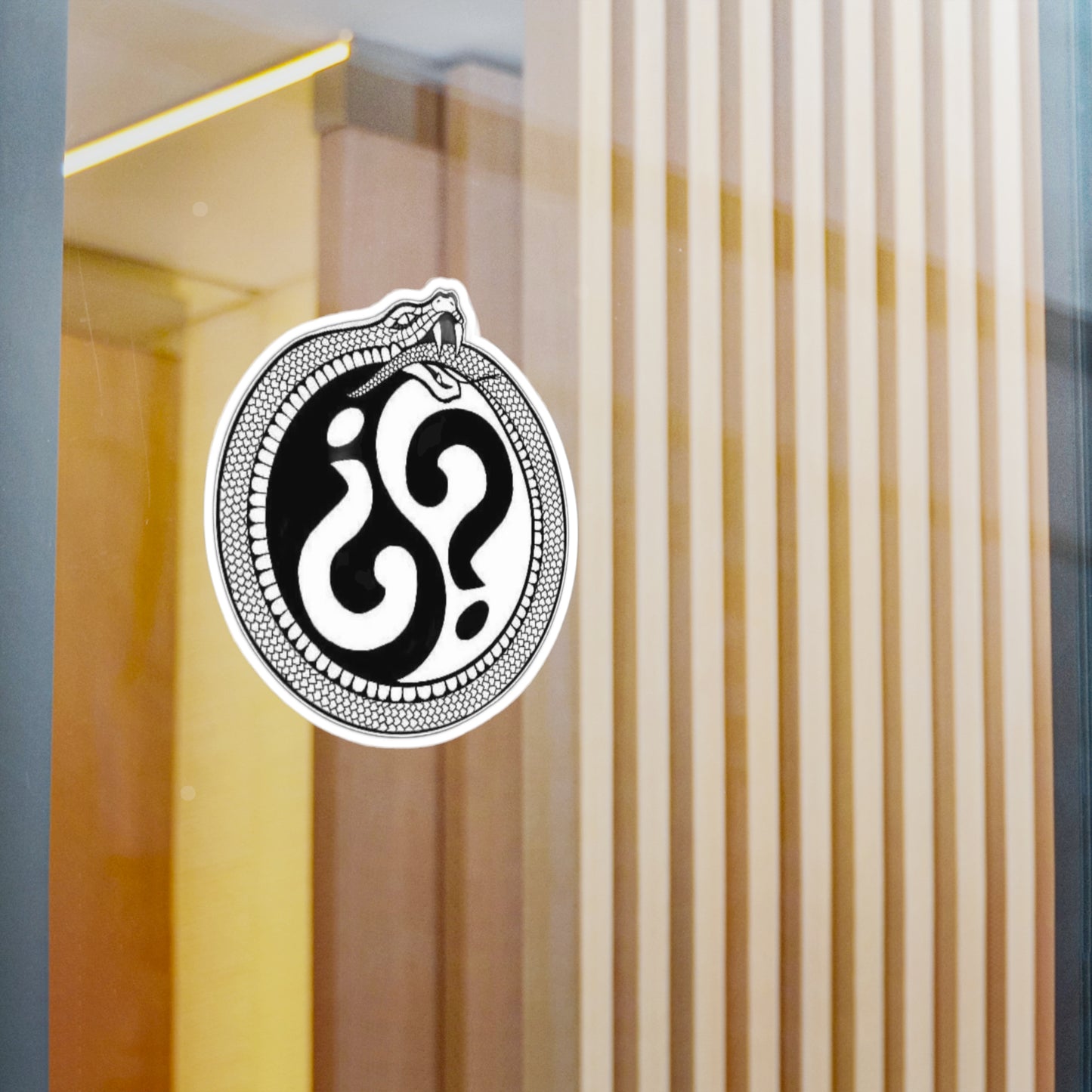 Snake Ouroboros Question Mark Vinyl Sticker — Black & White Kiss-Cut Decal