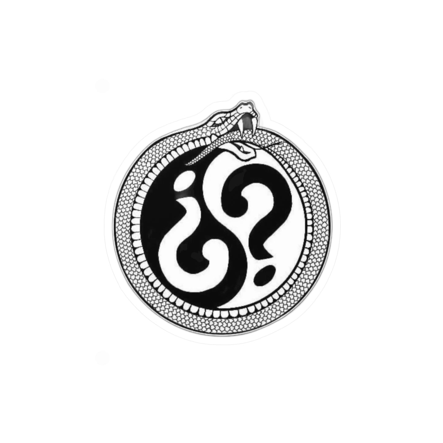 Snake Ouroboros Question Mark Vinyl Sticker — Black & White Kiss-Cut Decal