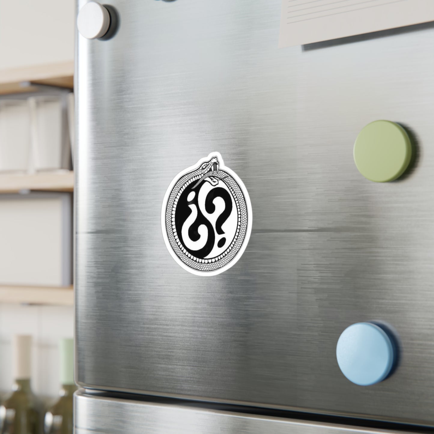 Snake Ouroboros Question Mark Vinyl Sticker — Black & White Kiss-Cut Decal