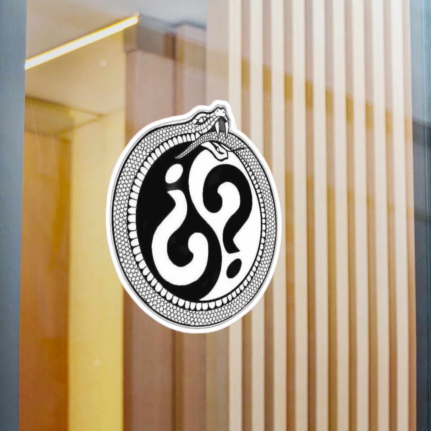Snake Ouroboros Question Mark Vinyl Sticker — Black & White Kiss-Cut Decal