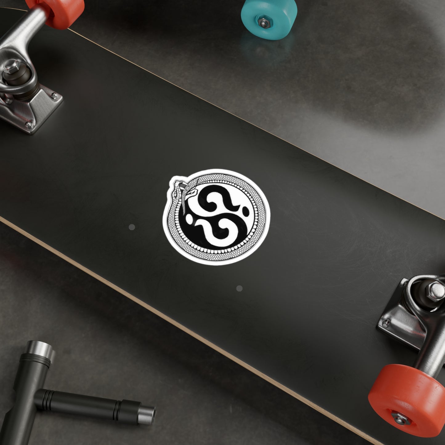 Snake Ouroboros Question Mark Vinyl Sticker — Black & White Kiss-Cut Decal
