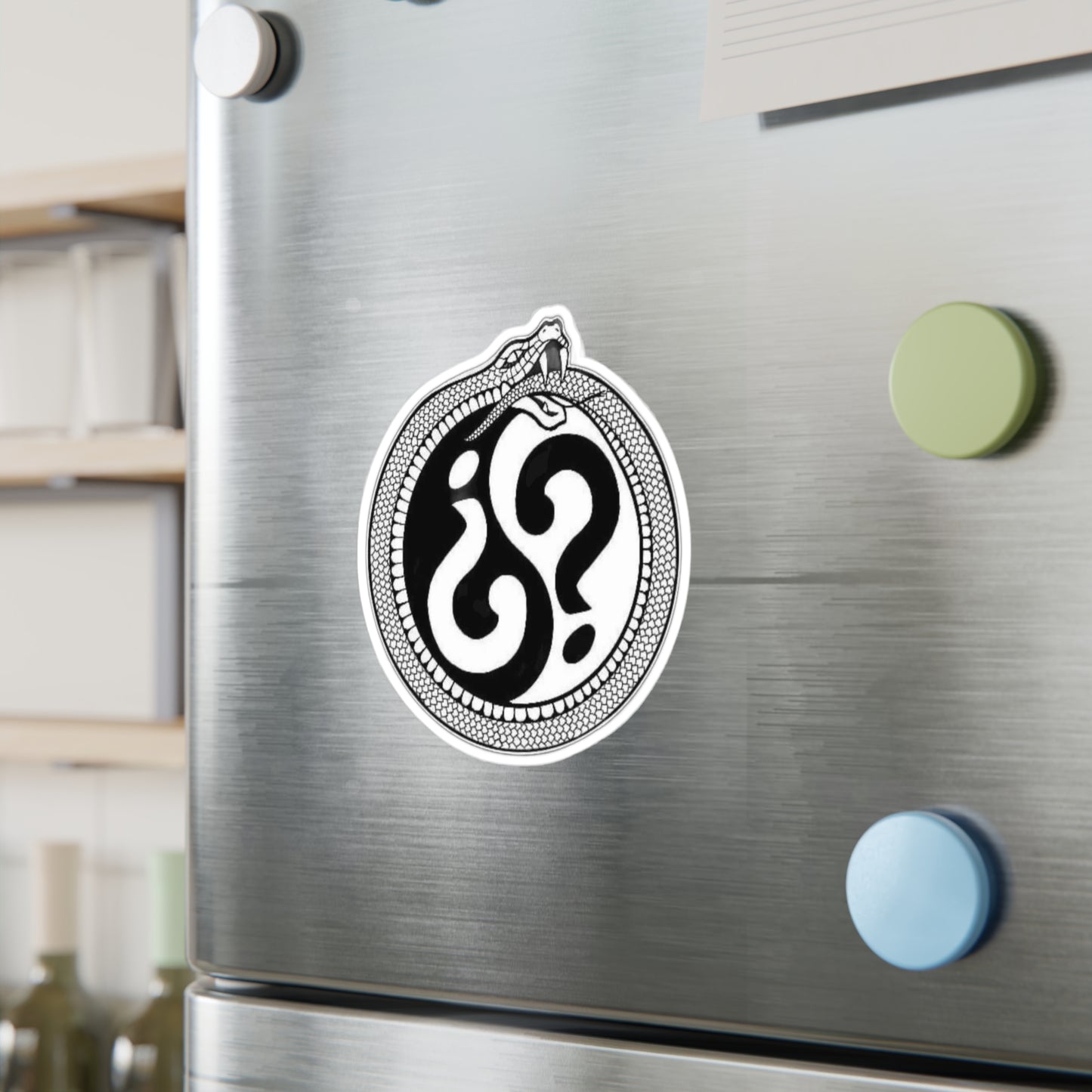 Snake Ouroboros Question Mark Vinyl Sticker — Black & White Kiss-Cut Decal