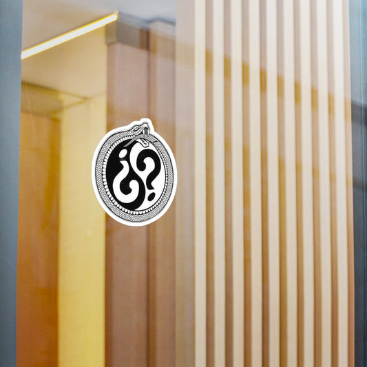 Snake Ouroboros Question Mark Vinyl Sticker — Black & White Kiss-Cut Decal