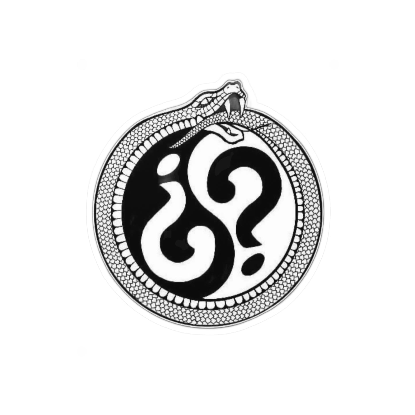 Snake Ouroboros Question Mark Vinyl Sticker — Black & White Kiss-Cut Decal