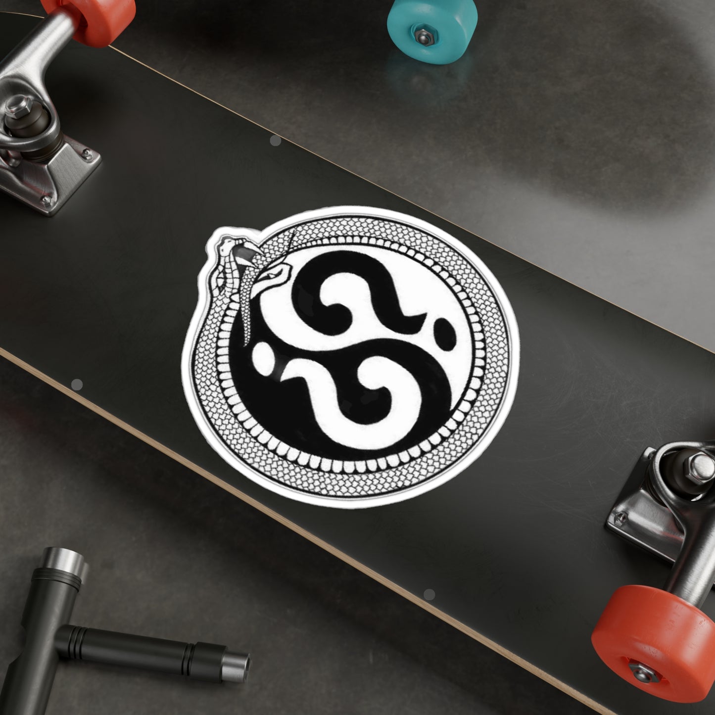 Snake Ouroboros Question Mark Vinyl Sticker — Black & White Kiss-Cut Decal